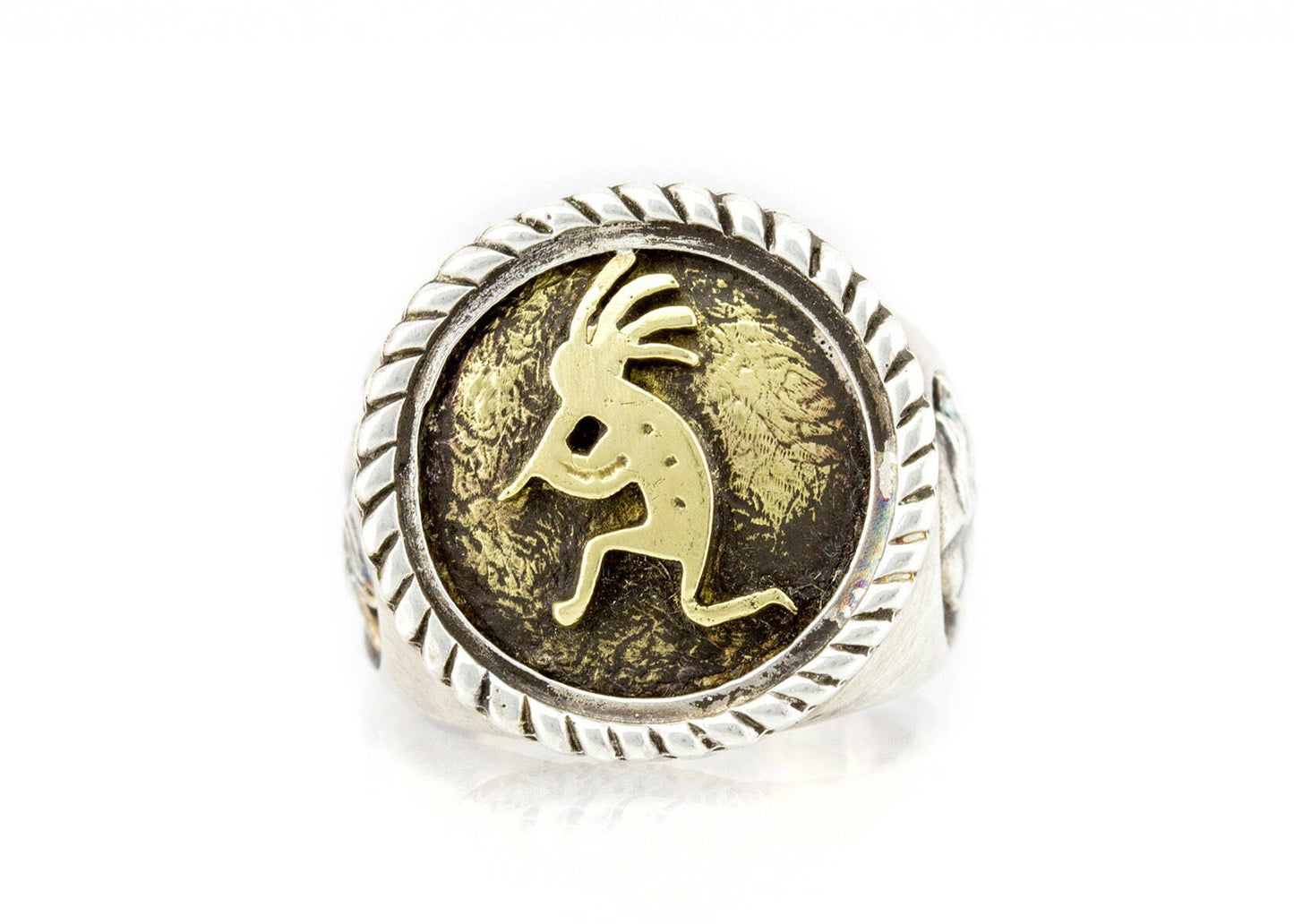 Coin ring with the Kokopelli coin medallion native Americans god for fertility