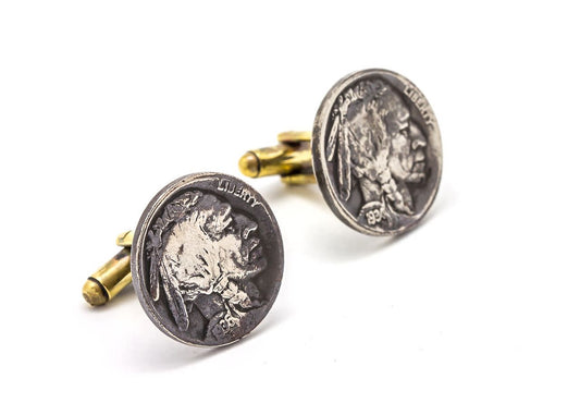 Coin cufflink with the Buffalo Nickel coin of USA