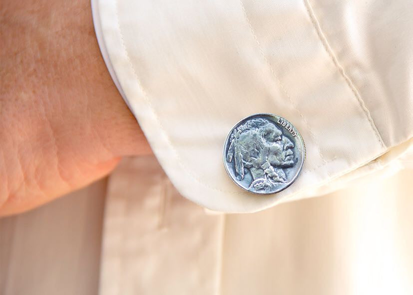 Coin cufflink with the Buffalo Nickel coin of USA