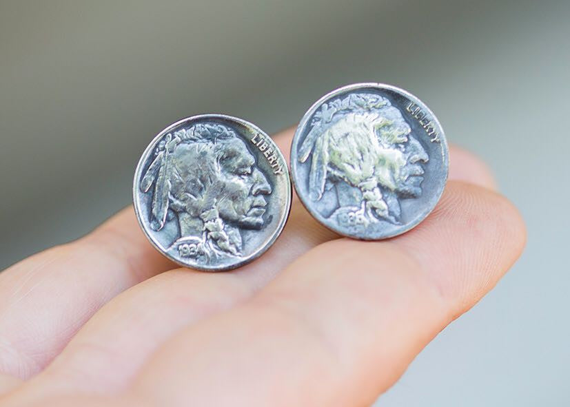 Coin cufflink with the Buffalo Nickel coin of USA
