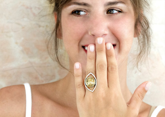 925 Silver Eye Ring with Israeli 5 Agorot