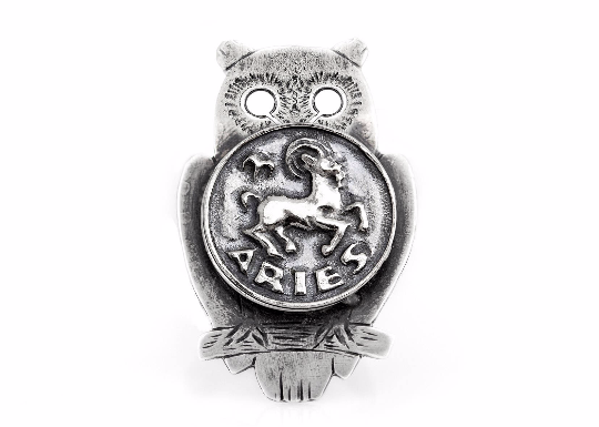 Silver Owl Ring with Aries