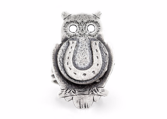 925 Silver Owl Ring with Horseshoe