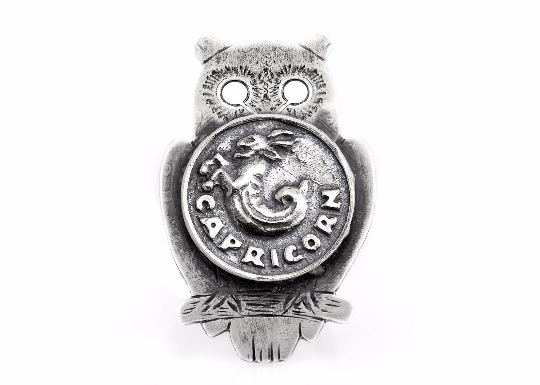 925 Silver Owl Ring with Capricorn Zodiac  Sign