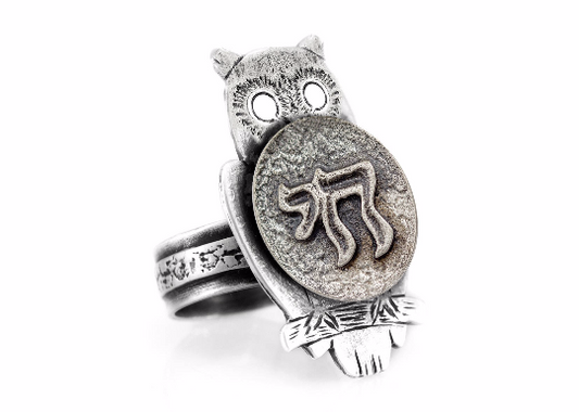 Silver Owl Ring with Chai
