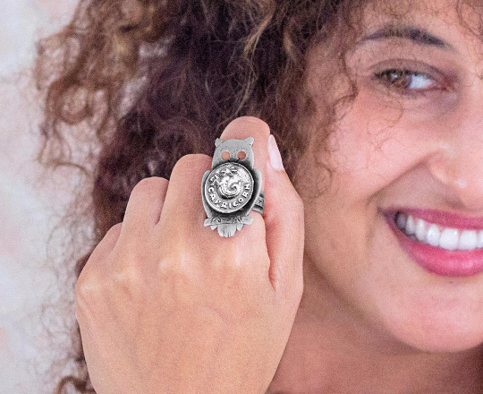 925 Silver Owl Ring with Capricorn Zodiac  Sign