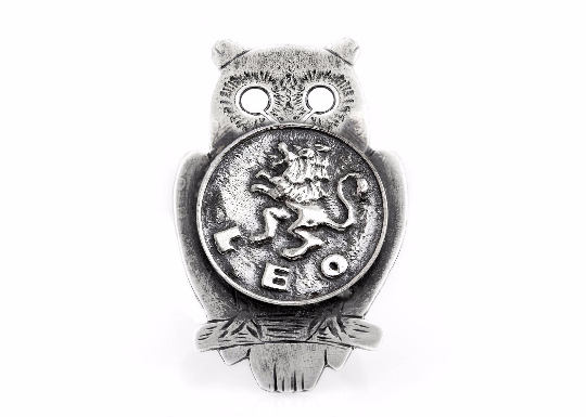 Silver Owl Ring with Leo Zodiac