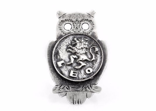 Silver Owl Ring with Leo Zodiac