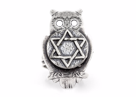 Coin ring with the Star of David coin medallion on owl Noa Tam coin jewelry owl jewelry