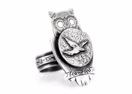 925 Silver Owl Ring with Flying bird