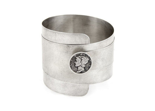 Silver Coin Bracelet, Mercury Dime Coin Of USA, Silver Cup Bracelet, Boho Bracelet, Chunky Bracelet, Wide Silver Bracelet, Fine Coin jewelry