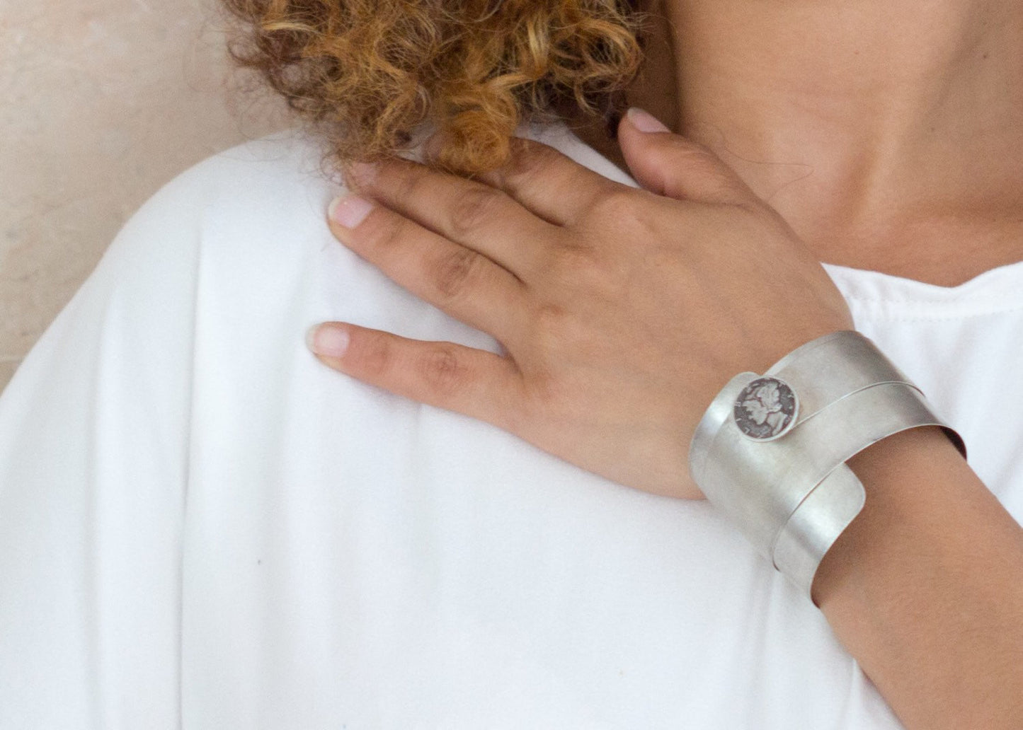 Silver Coin Bracelet, Mercury Dime Coin Of USA, Silver Cup Bracelet, Boho Bracelet, Chunky Bracelet, Wide Silver Bracelet, Fine Coin jewelry