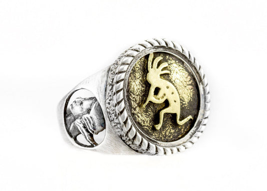 Coin ring with the Kokopelli coin medallion native Americans god for fertility