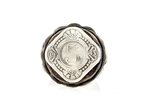 Coin ring with the 5 Cent coin of Netherlands with sterling silver ring