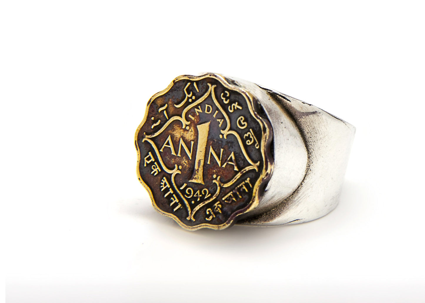 Old Silver Coin Ring - British Indian Coin With the King of India