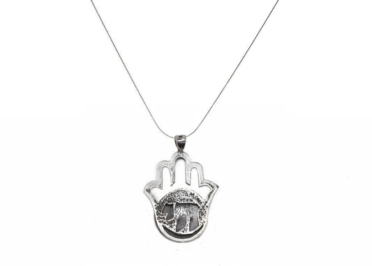 Hamsa Featuring Old, Collector's Israeli Coin - 25 Pruta