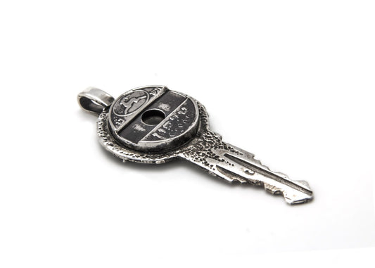 Silver Key Pendent, Key Pendant, Token Necklace, Telephone Token, 925 Silver Necklace, Coin Collectors Gift, Bohemian Necklace