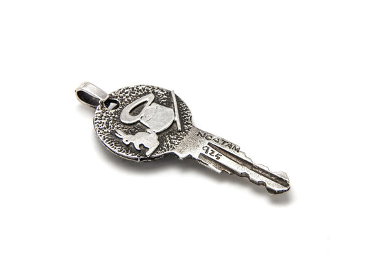 Silver Key Pendent, Key Pendant, Token Necklace, Telephone Token, 925 Silver Necklace, Coin Collectors Gift, Bohemian Necklace