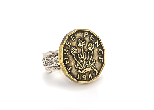 British Old, Collector's Coin Ring - 3 Pence coin of Great Britain Coin