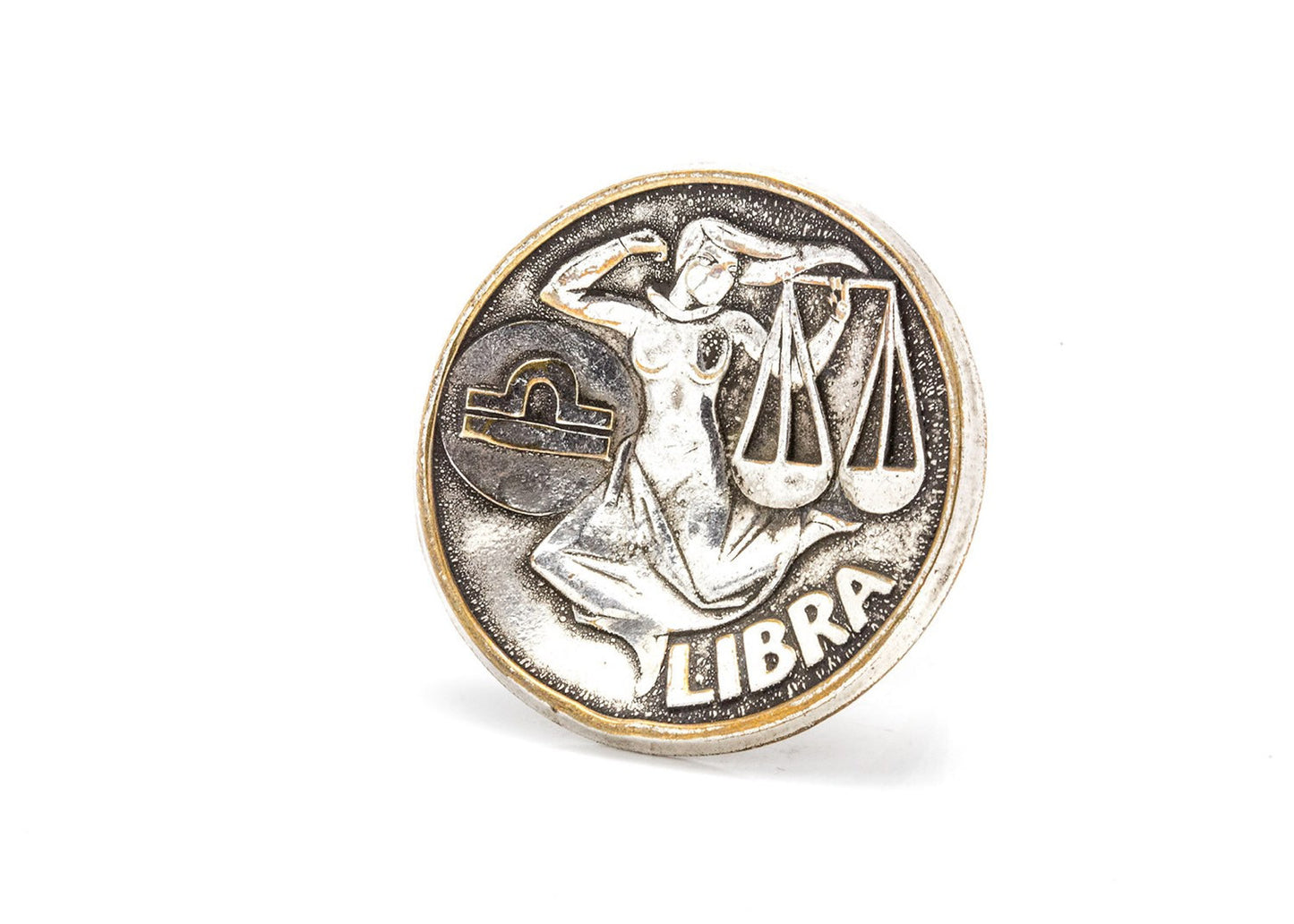 Libra Sign Astrology Zodiac Medallion Silver Ring