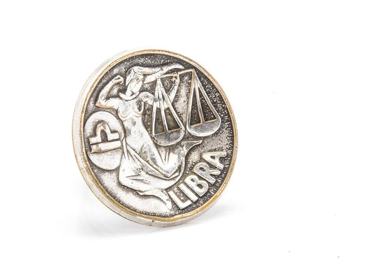 Libra Sign Astrology Zodiac Medallion Silver Ring