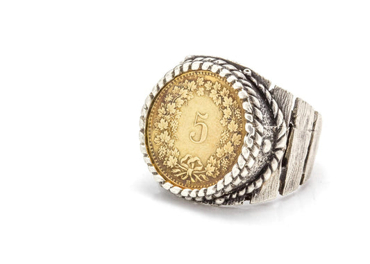 Vintage Ring For Men, Coin of Swiss Ring, Sterling Silver Coin Ring, men's Jewelry, Swiss Coin Jewelry - 5 Rappen Switzerland Coin