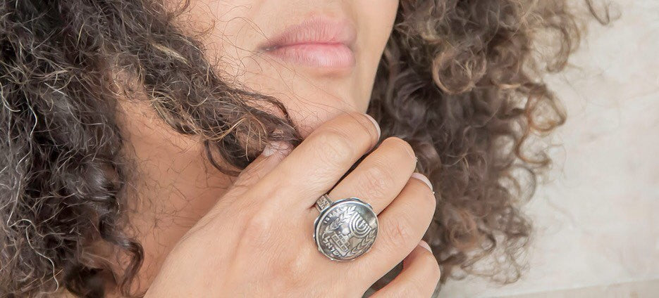 Israeli ring, Lira Coin, Israeli Silver Ring, Jewish Menorah, Hebrew Coin, Coins Ring, Old Coin Ring, 925 Silver Chunky Ring
