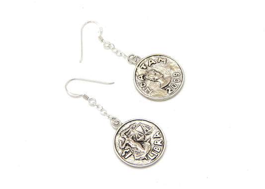 Libra Earrings, Silver Coin Earrings, Drop Earrings, Dongle Earrings, Boho Silver Earrings For Women, Zodiac Jewelry, Gift For Libra Woman