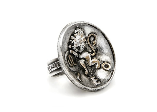 Leo Sign Astrology Zodiac Lion Medallion Ring