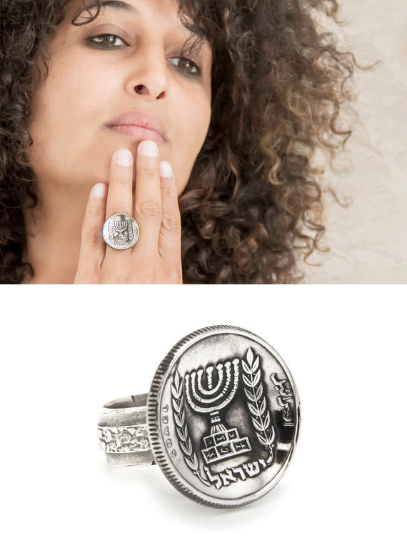 Israeli Old, Collector's Coin Ring - Old 1/2 pound Coin of Israel