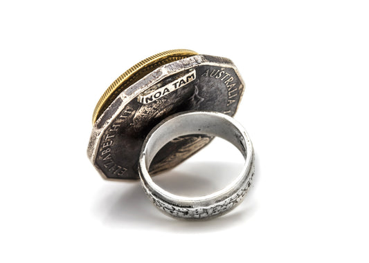 925 Sterling silver ring with Argentina coin & Australia coin