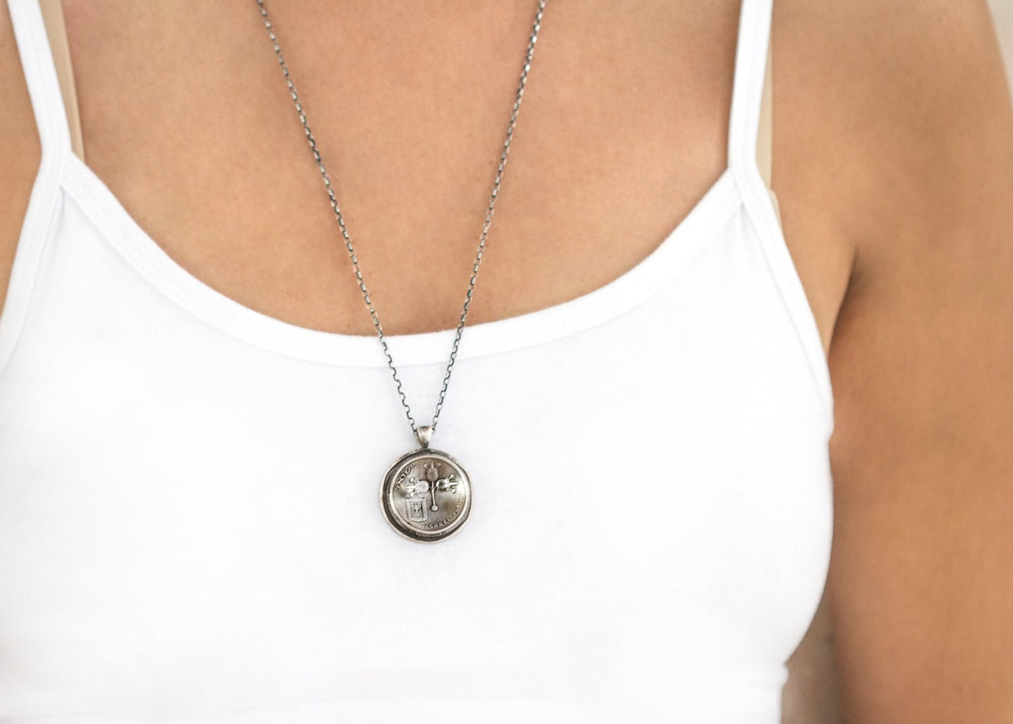 Israel 2 Old, Collector's Coins Layered Pendant Necklace