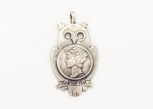Silver Owl Pendant with Mercury Dime Coin