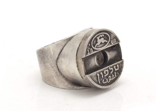 Israeli Asimon Telephone Token Coin - Old, Collector's Coin Ring