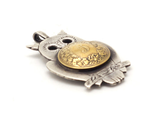 Silver Owl Pendant with Swiss Coin