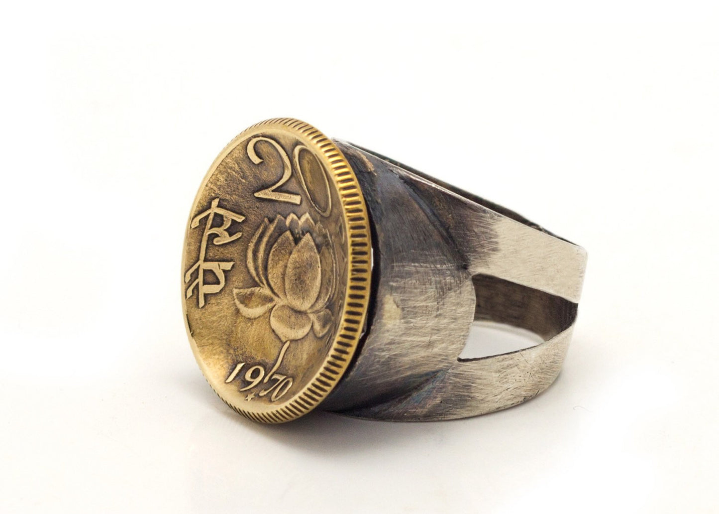 Indian Coin Ring - 20 Paise Old Collector's Coin of India