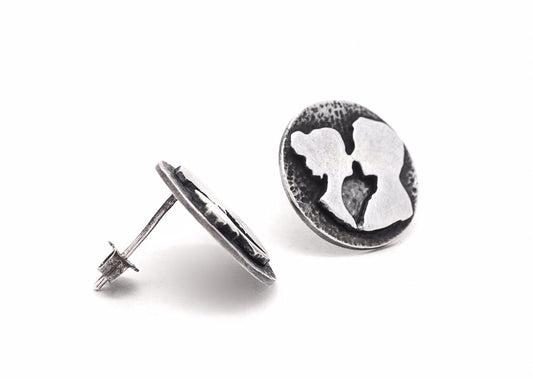 The Couple Stud Coin Handmade Silver Earrings