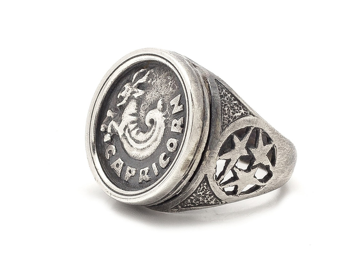Capricorn Sign Astrology Zodiac Medallion Silver Ring