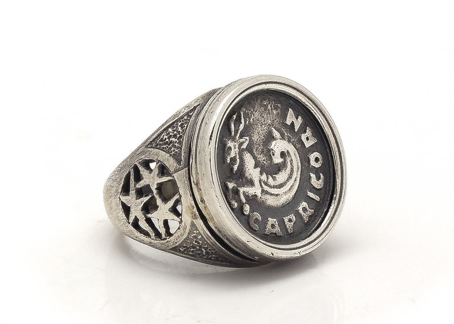 Capricorn Sign Astrology Zodiac Medallion Silver Ring