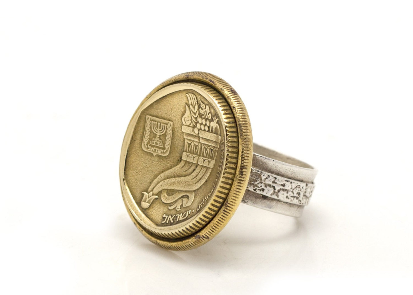 925 sterling silver ring with 2 Israeli old coins 5 Sheqel and 50 Sheqel