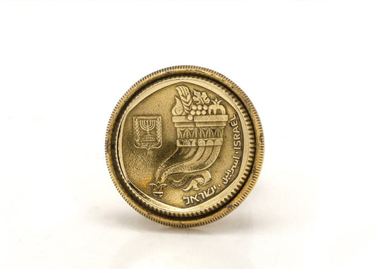 925 sterling silver ring with 2 Israeli old coins 5 Sheqel and 50 Sheqel
