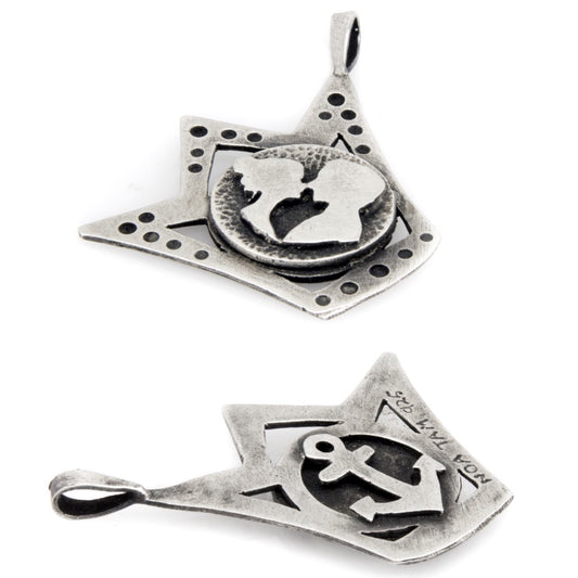 Crown Pendant Necklace with couple Coin Medallion
