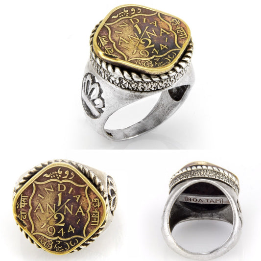Indian Old, Collector's Coin Ring -  1/2 Anna India Coin