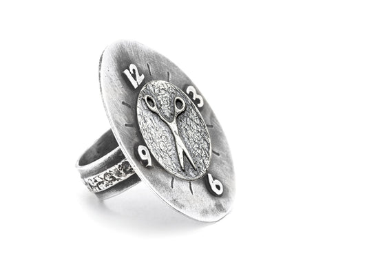 Scissors Coin Medallion Clock Ring
