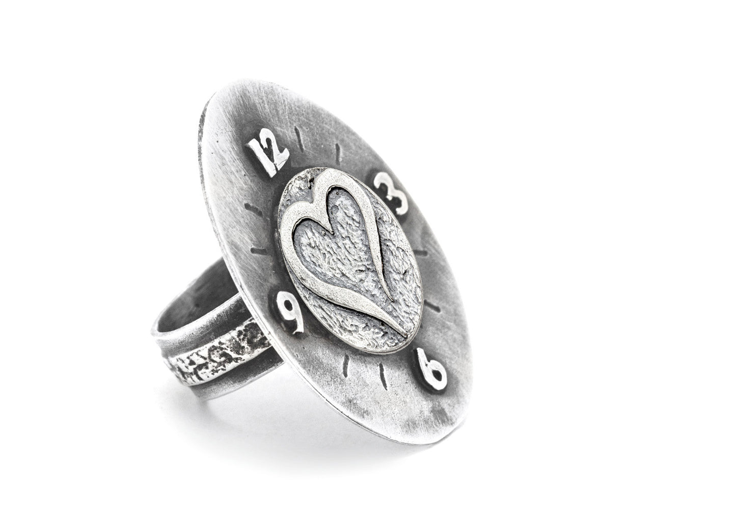 Open Heart Coin Timeless Medallion Clock Ring