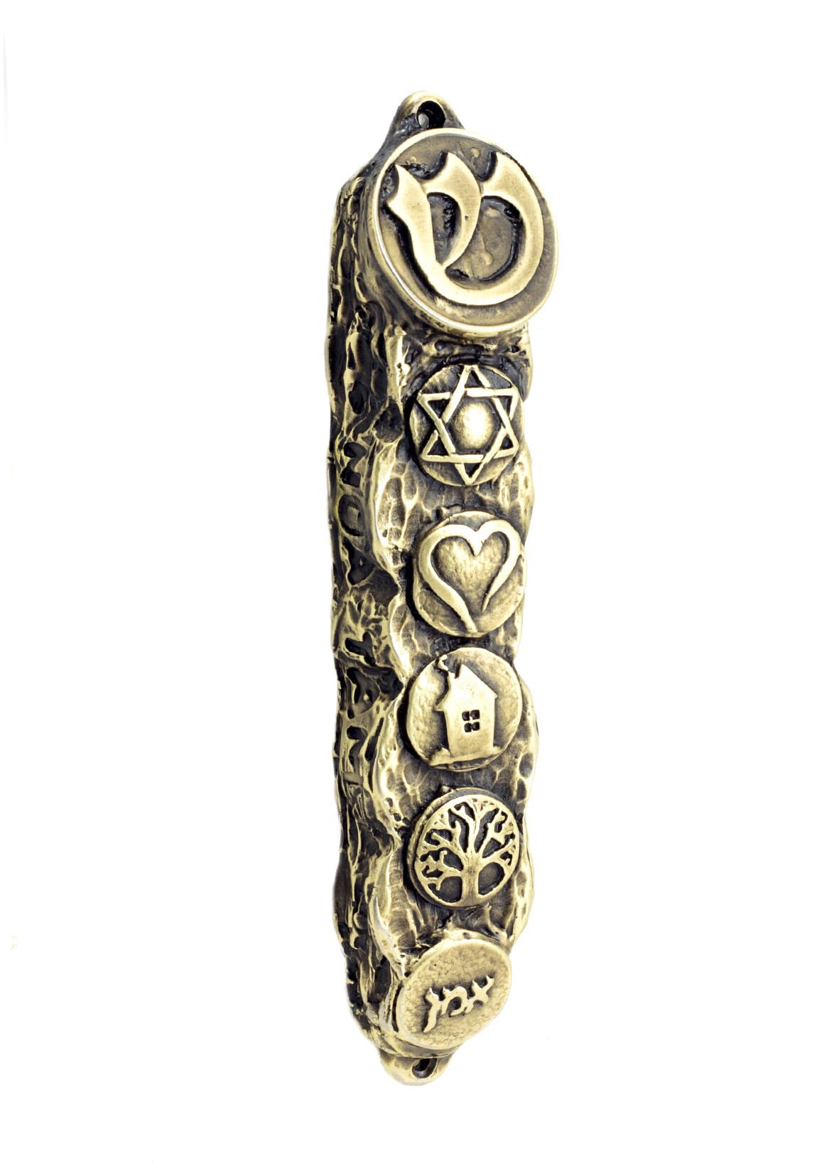 Mezuzah with Bright Symbols & Blessings, Bronze - Small (13cm)