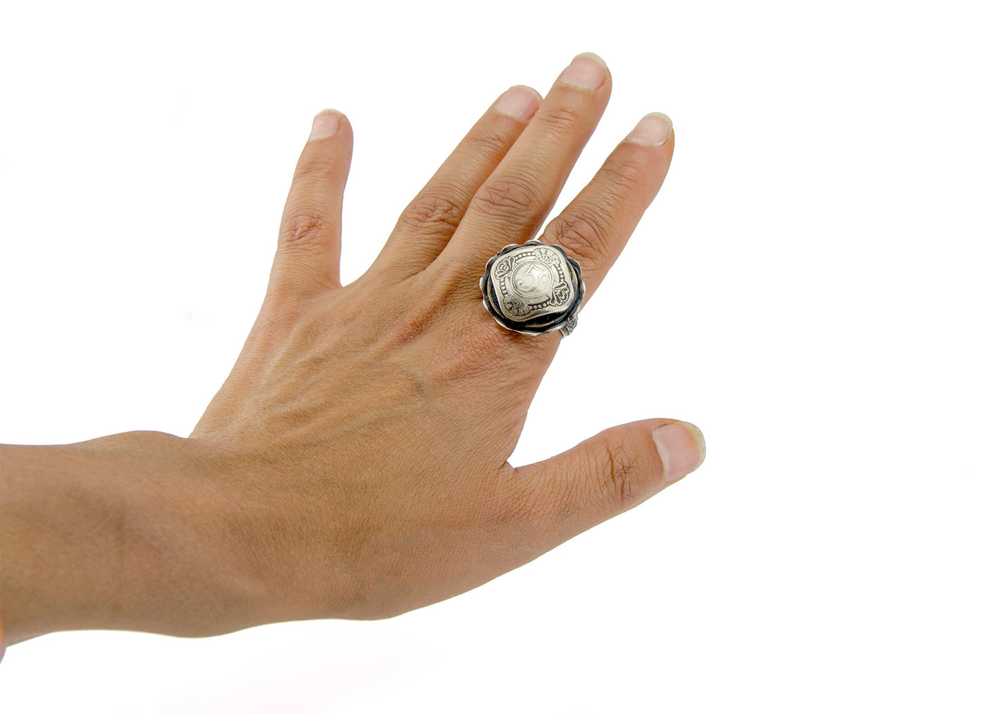 Coin ring with the 5 Cent coin of Netherlands with sterling silver ring