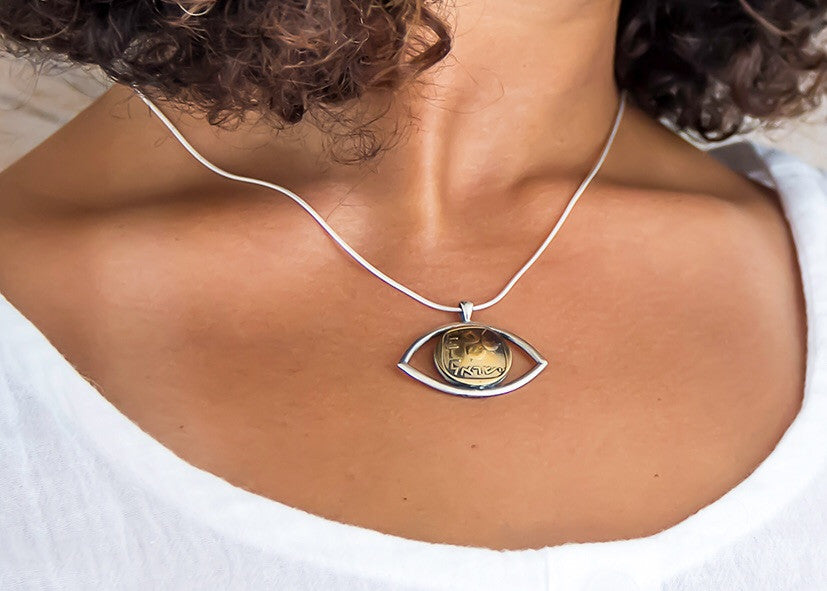 Determination: Israeli Old 5 Agura Coin Hamsa Protection Necklace