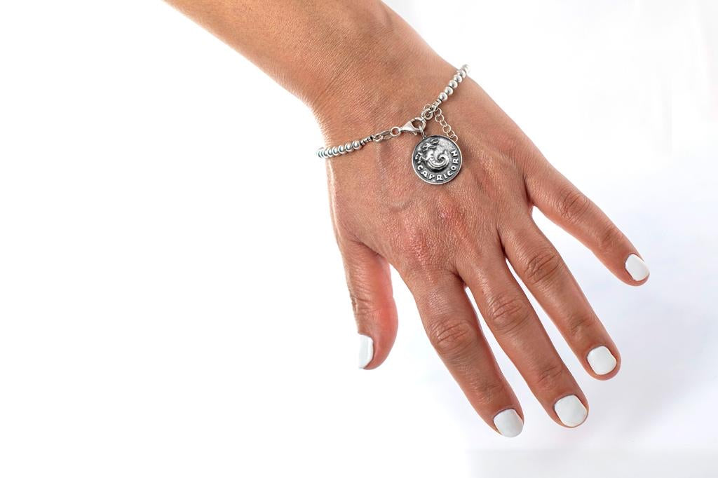 Capricorn medallion with a Bead Bracelet -Zodiac jewelry -One of kind jewelry