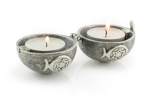 Candles holder with symbols silver color Shabat candles